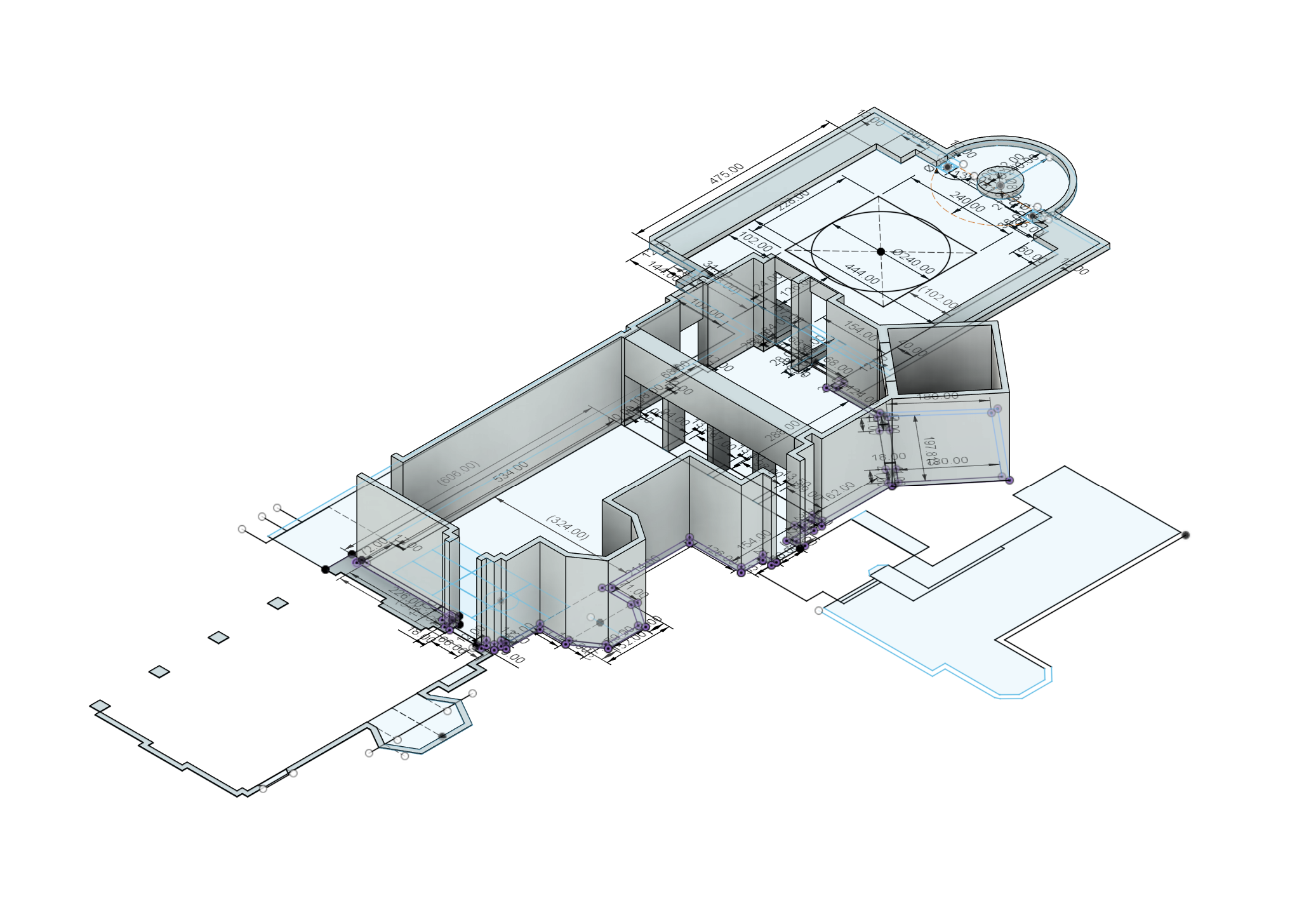Dimensioned CAD model of a custom Casa Loma floor plan