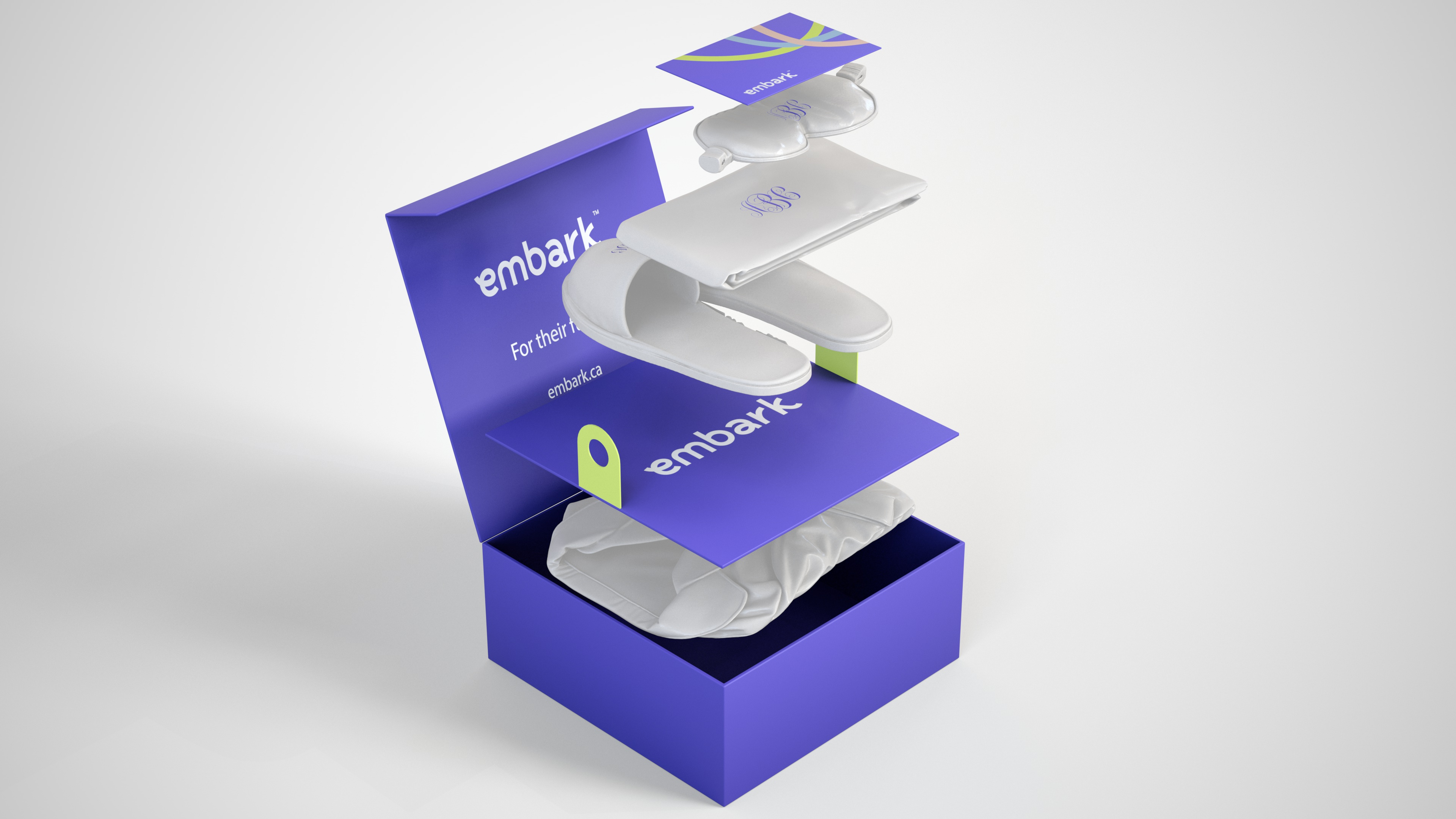 Embark branded gift box exploded rendering