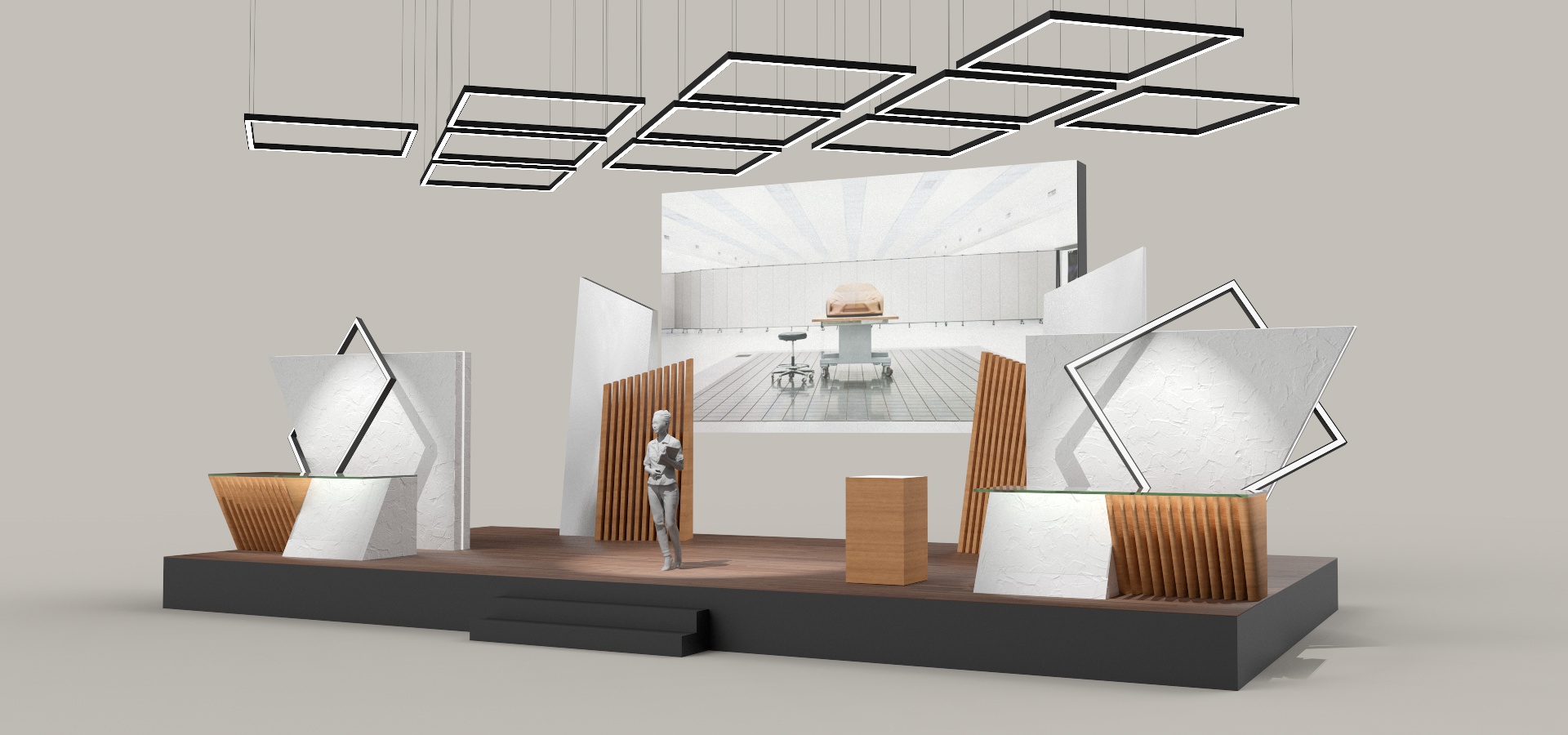 3D concept rendering of a modern presentation stage