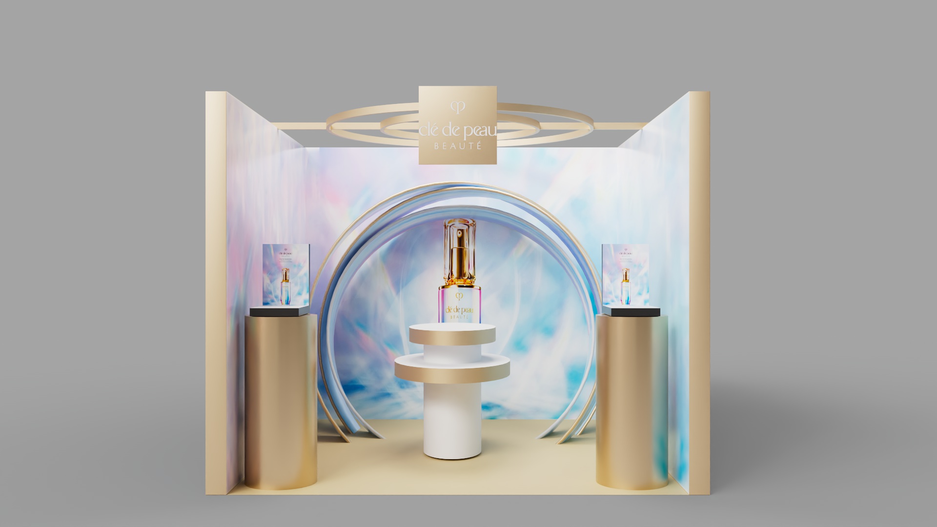 Cle de Peau Beaute product display concept with iridescent backdrop