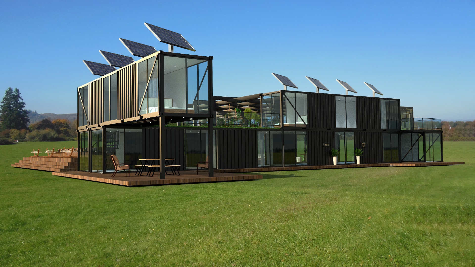 Sustainable modular container hotel architectural concept