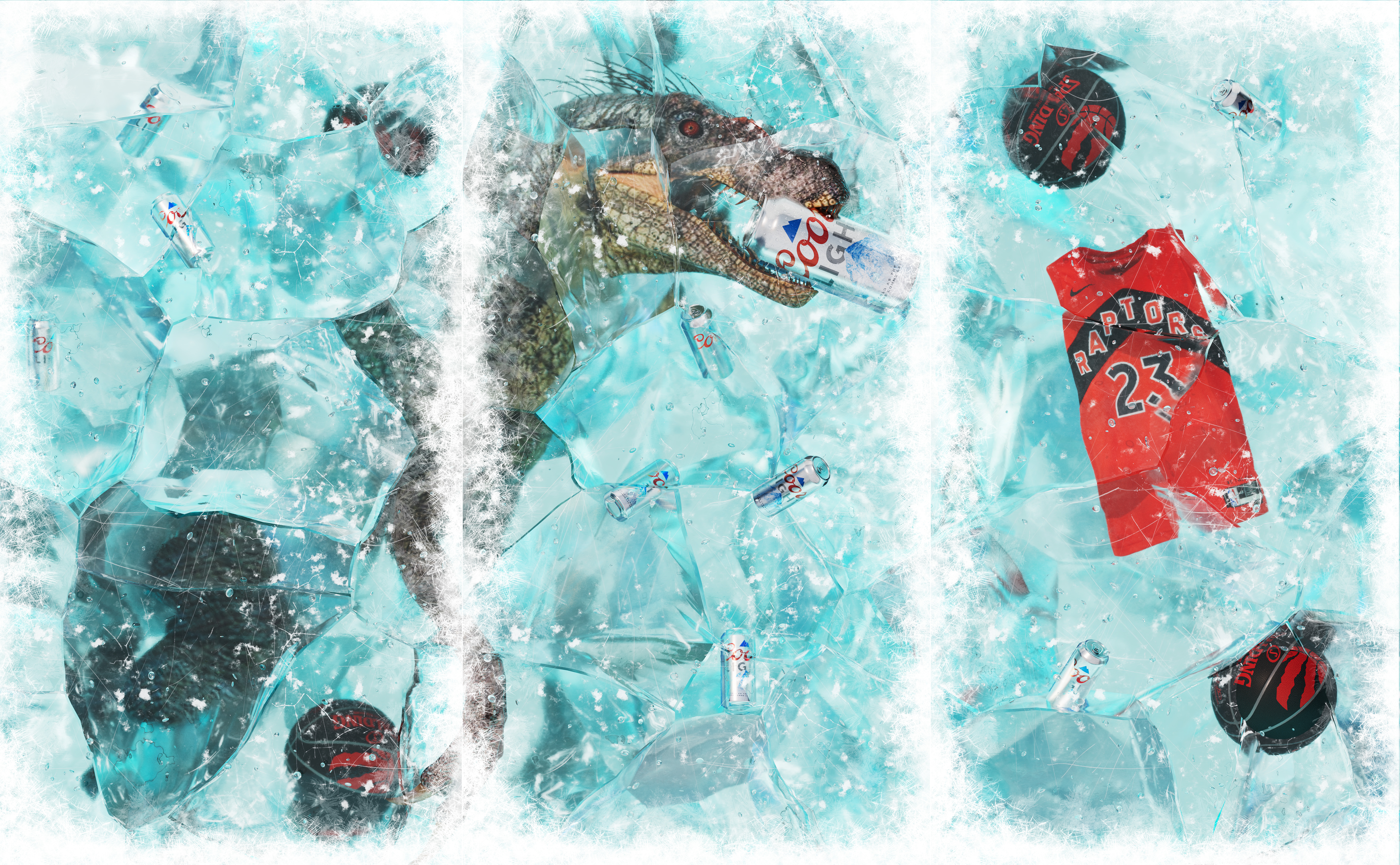 Coors and Toronto Raptors ice-themed environmental graphic