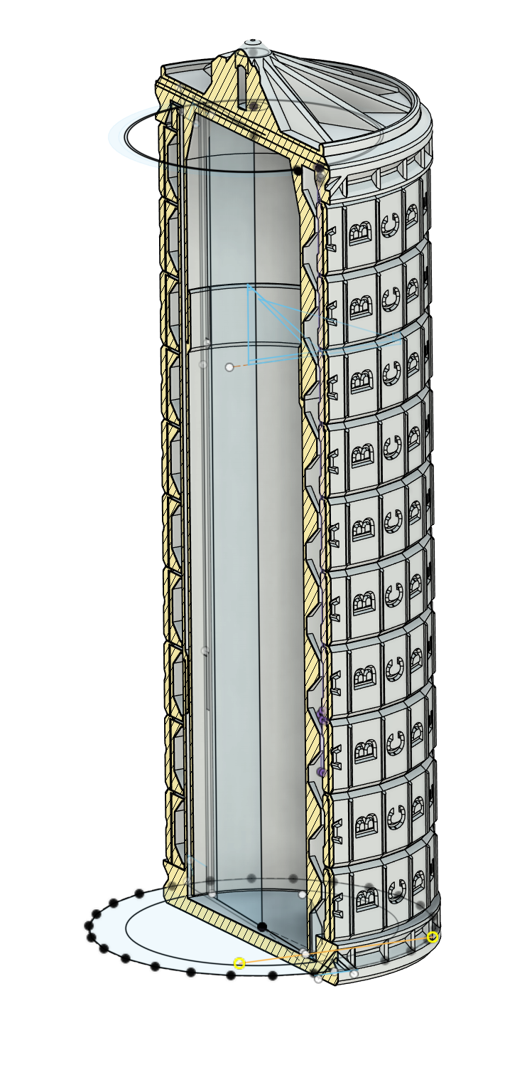 Sectioned CAD model of a detailed architectural cryptex