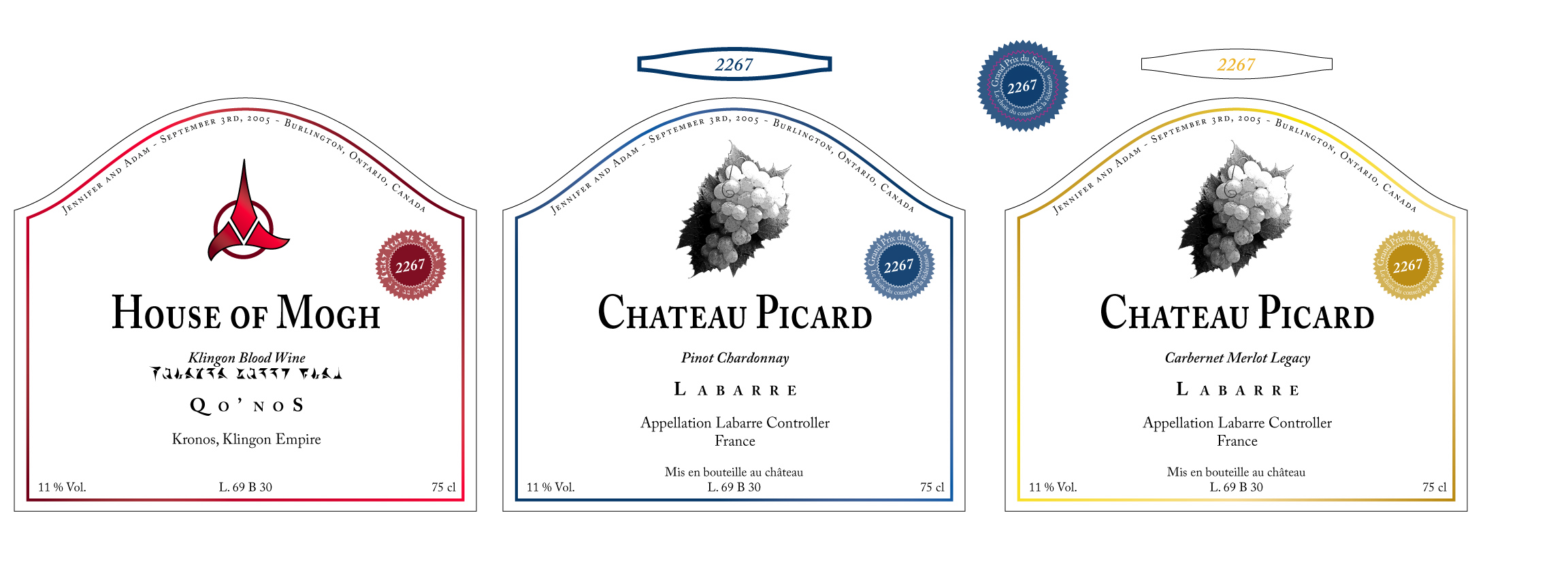 Set of custom illustrated bottle labels