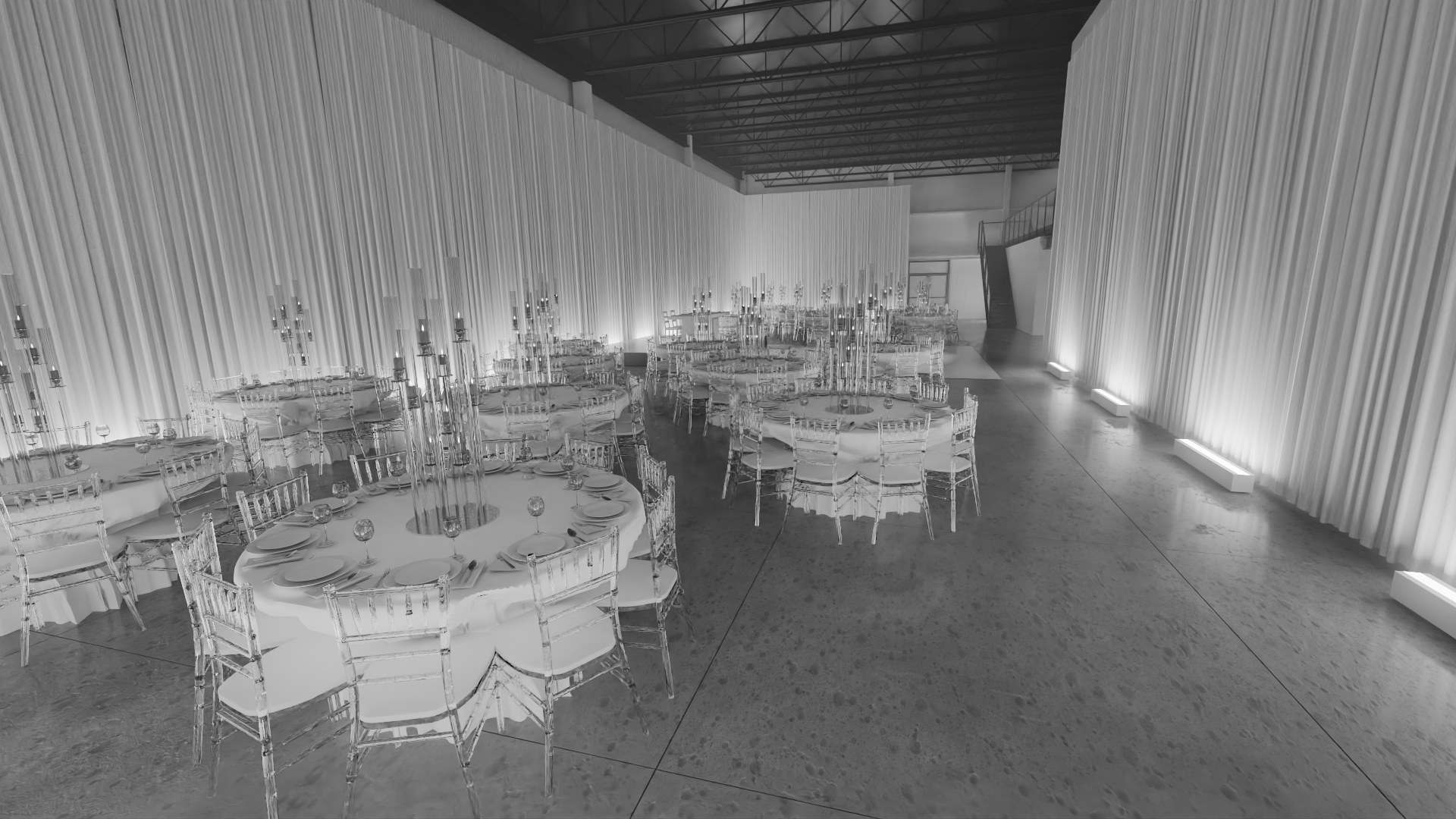 Monochrome gallery dinner environment concept