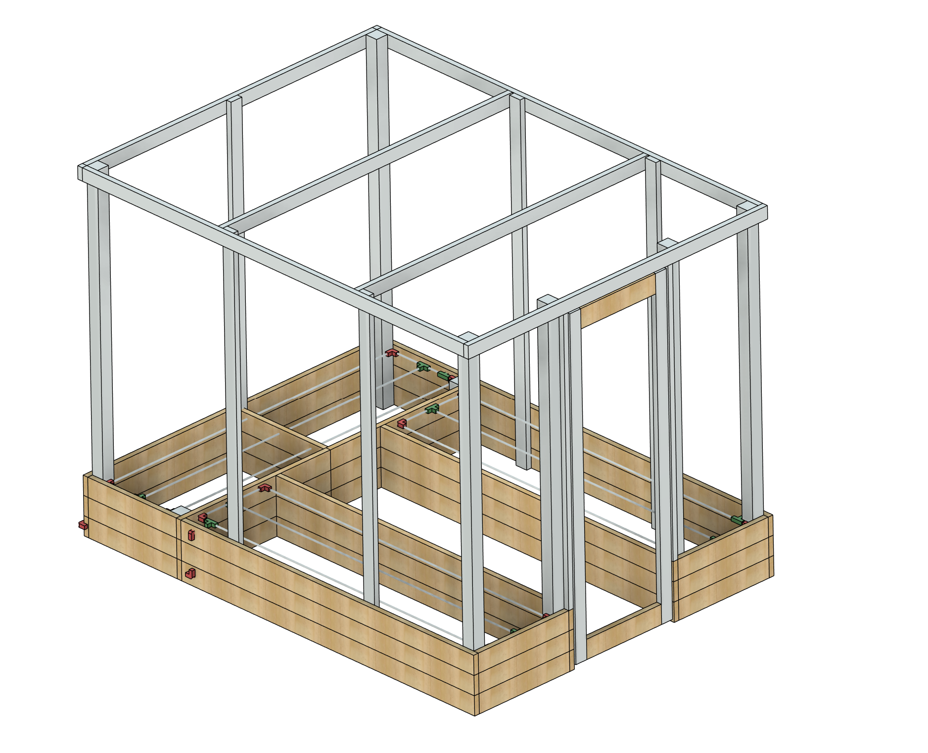 CAD model of a modular garden box structure