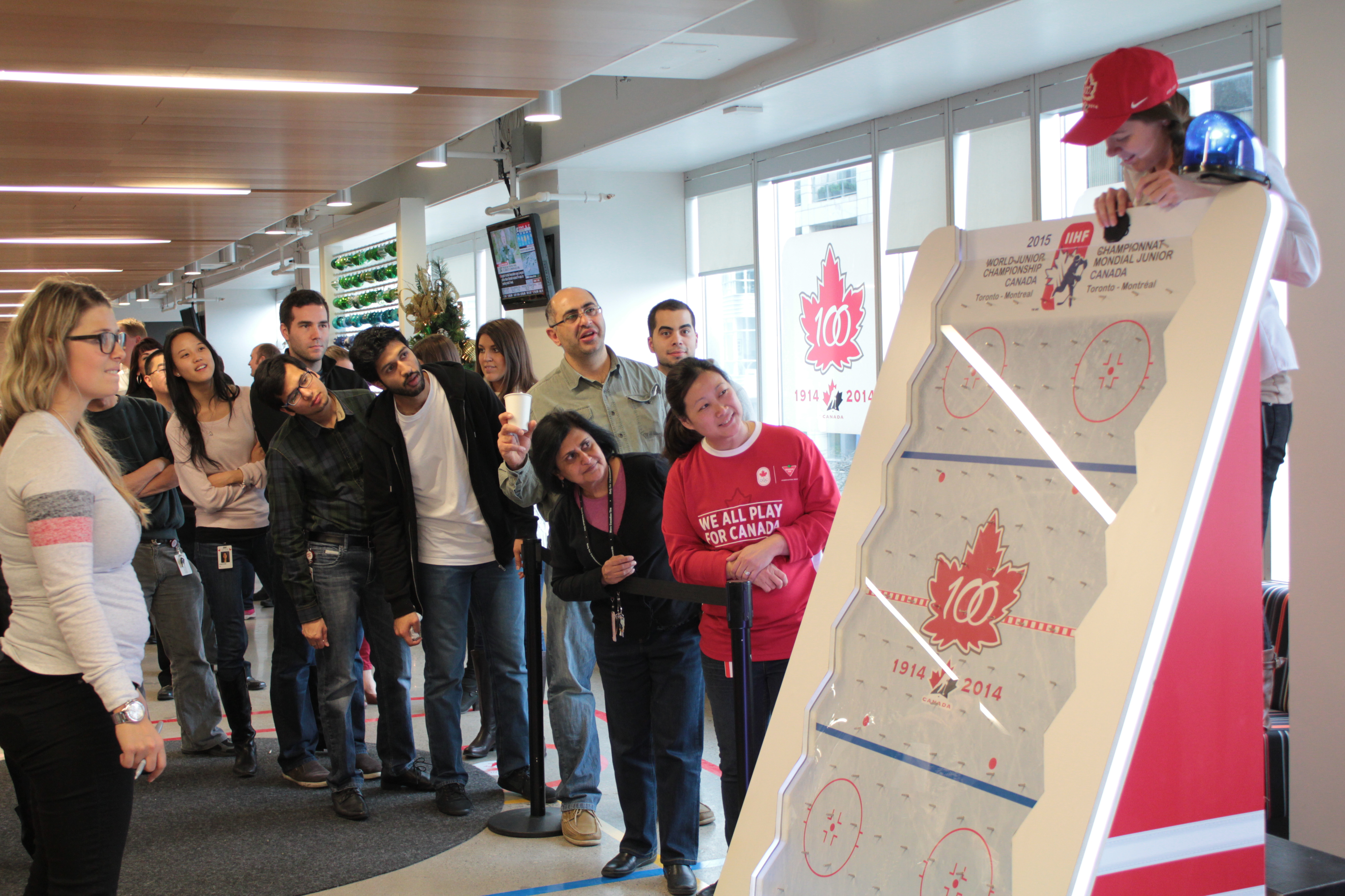 Live hockey interactive installation at a Canadian event