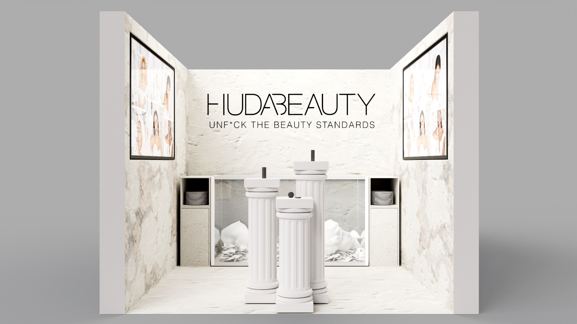 White Huda Beauty experiential booth concept