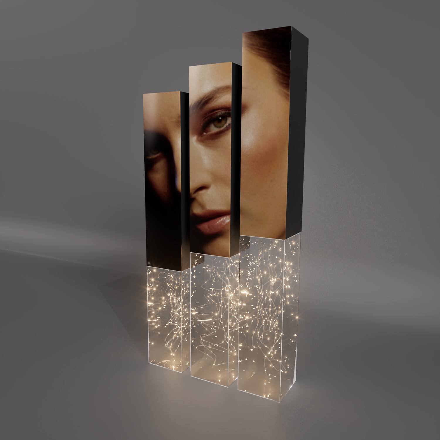 Tiered illuminated beauty display plinths