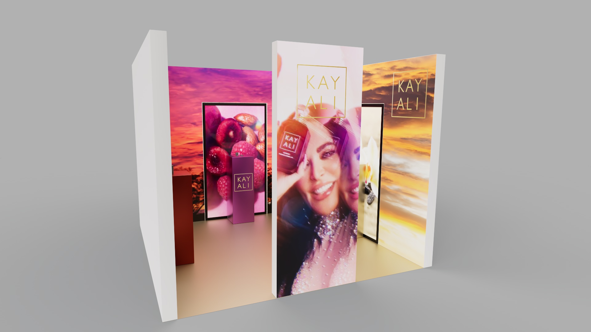 Kayali fragrance booth with illuminated panels