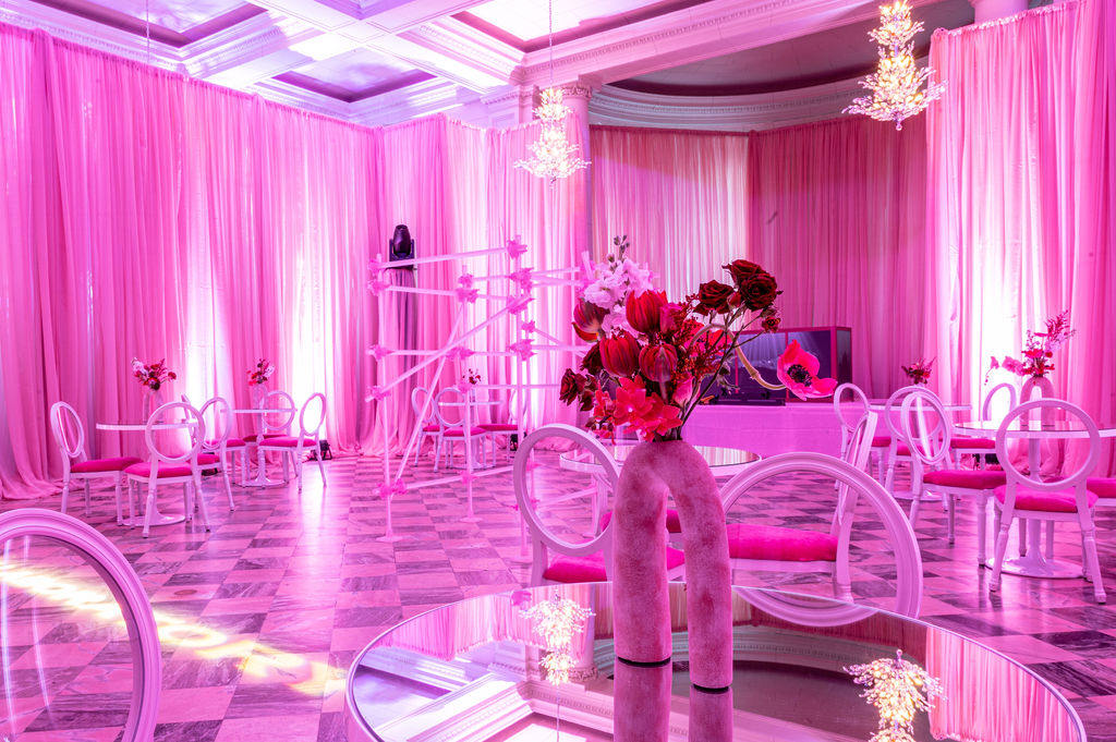 Pink immersive event room for Rocky Horror The Laboratory