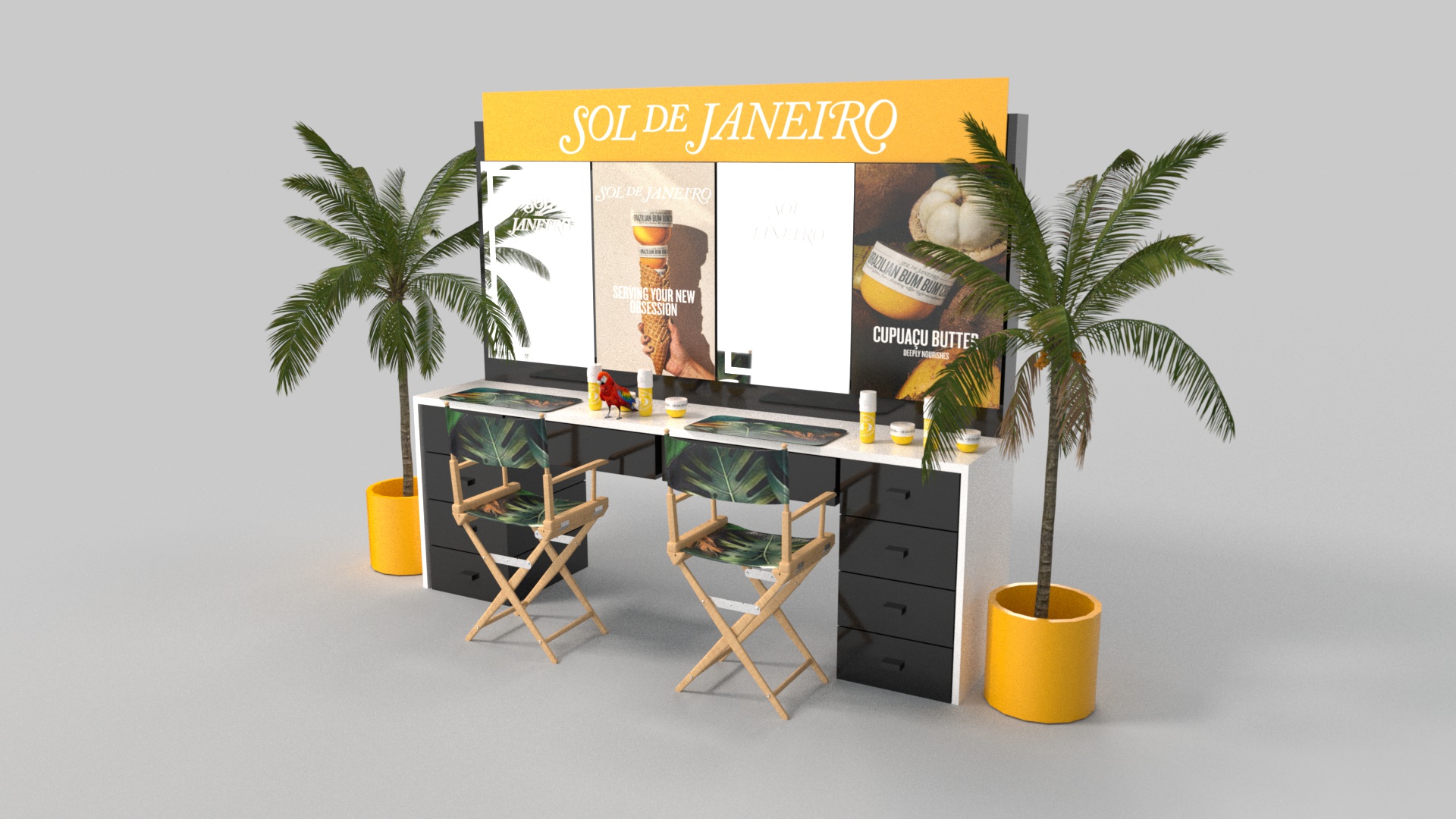 Sol de Janeiro branded beauty station concept with tropical styling