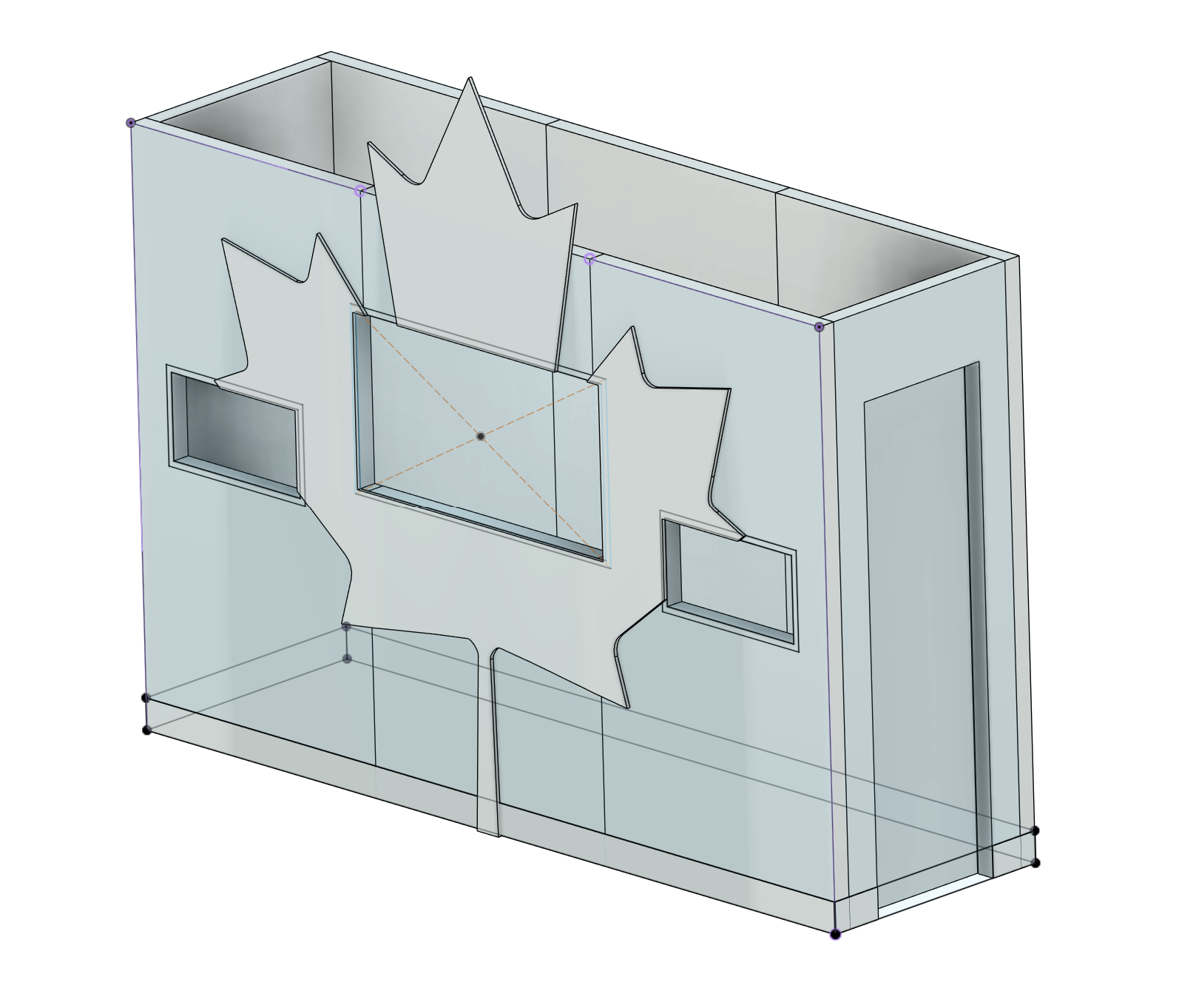 CAD model of a maple leaf feature wall with inset screens